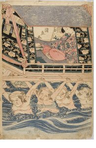 Frühlingsszene von jungen Frauen auf einer Reise von Kuninaga Utagawa