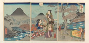 Der Mond, reflektiert in den Reisfeldern von Shinano von Kunisada (II) , Utagawa