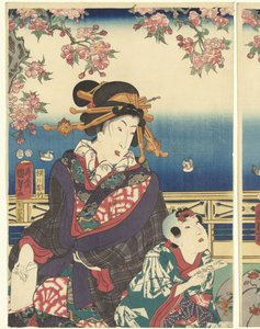 Wohlstand in den Bergen entlang des Sumida-Flusses von Kunisada (II) , Utagawa