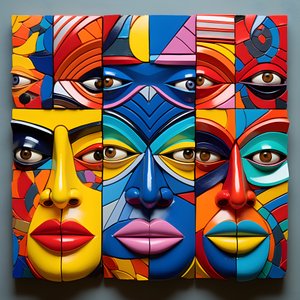 Helle bunte, menschliche Masken Gesichter