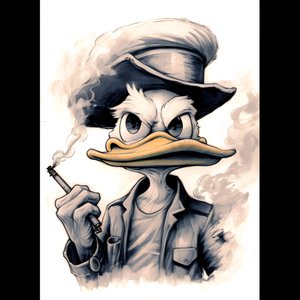 Dagobert Duck raucht einen großen Marihuana-Joint