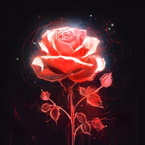 Eine Skizze einer blühenden roten Rose, mit nur einer Blüte und einigen detaillierten Linien