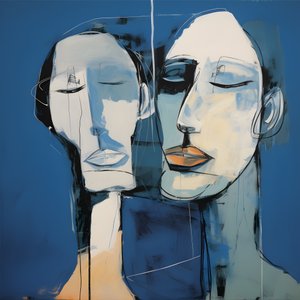 Zwei Köpfe vor blauem Hintergrund