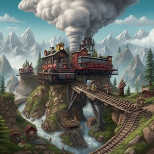 Mini-Zug mit 3 Waggons und 1900 Lokomotive mit 6 Kindern, die auf dem Zug spielen. 3
