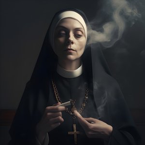 Nonne mit Diamantkette raucht eine Rolle Zigarre 2