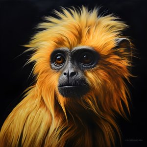 Ein Gemälde des Gesichts eines Goldlangurs mit schwarzem Hintergrund 4