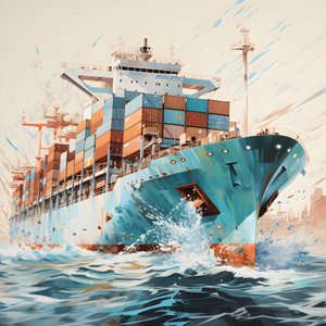 Ein großes Schiff im Wasser
