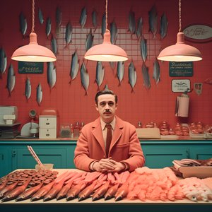 ein surreales Bild eines polnischen Fischhändlers aus den 1950er Jahren