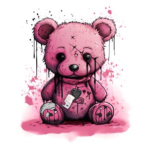 Rosafarbener Unisex-Teddy mit einem braunen Tattoo auf der Stirn 2