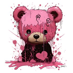 Rosafarbener Unisex-Teddy mit einem braunen Tattoo auf der Stirn 3