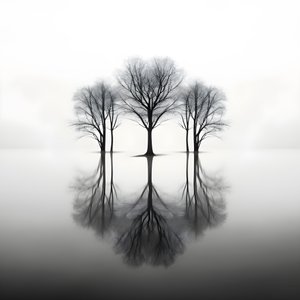 schwarz-weiß Fotos von Bäumen auf dem Wasser
