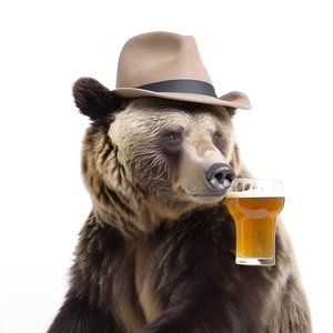 Ein Bär mit einem Zylinder und einem Bierkrug von vorne und im Profil auf weißem Hintergrund 4