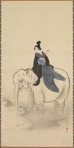 Kurtisane reitet auf einem Elefanten Parodie des Bodhisattva Fugen, 19. Jahrhundert
