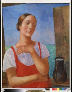 Junge Frau im Sommerkleid von Kuzma Sergeevich Petrov Vodkin