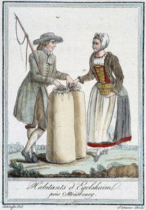 Einwohner von Egelshaïm, nahe Straßburg - in „Encyclopedia of travels“ von J. Grasset St Sauveur, Deron, Paris von L.F. Labrousse