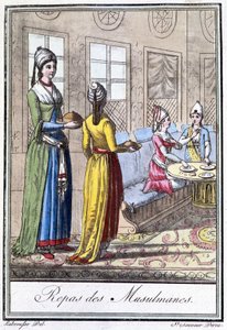 Mahlzeit der Musliminnen - in „Enzyklopädie der Reisen“ von J. Grasset St Sauveur, ed. Deroy, Paris von L.F. Labrousse