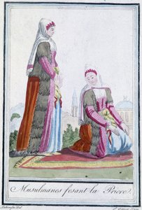 Muslime beim Gebet - in „Enzyklopädie der Reisen“ von J. Grasset St Sauveur, ed. Deroy, Paris von L.F. Labrousse