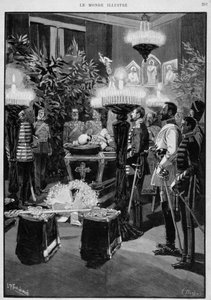 Ausstellung des Leichnams des russischen Kaisers Alexander III. Zeichnung von Moulignié. „Die illustrierte Welt“ von L. Moulignie