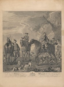 Eine Serie von sieben, unbetitelt, jeweils gewidmet: Dem ehrenwerten Thomas Lord Viscount Weymouth...vom Originalgemälde in Long Leat Hall. [Reiter und Hunde ruhen in einer felsigen Landschaft.]