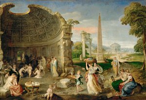 Landschaft mit antiken Ruinen und badenden Frauen von Lambert Sustris