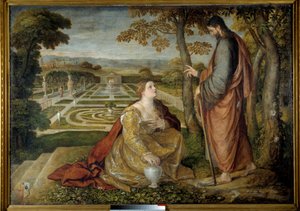 Noli Me Tangere Christus und Maria Magdalena. Gemälde von Lambert Sustris (1515-1568)