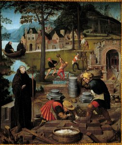 Legende des hl. Bertin: Der Abt Saint Bertin von Sithiu leitet den Bau des Klosters von Sithiu in Saint Omer (Detail)