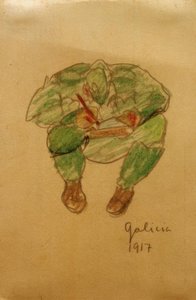 Schreibender/zeichnender Soldat im Hocken