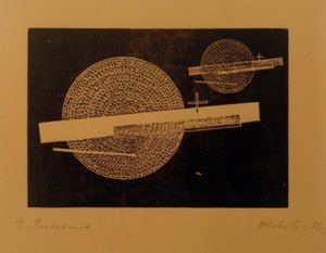 Ohne Titel (Zwei Kreise mit Balken) von Laszlo Moholy Nagy