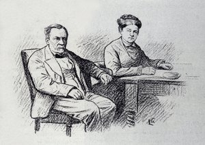 Porträt von Louis Pasteur (1822-1895), französischer Chemiker und Physiker, der seiner Frau Marie Laurent ein Verhältnis diktiert. Skizze von Lucien Laurent-Gsell (1860-1944)