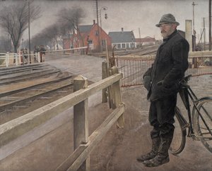Warten auf den Zug. Bahnübergang an der Roskilde-Straße, 1914