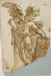 Stehender Putto mit Tafel