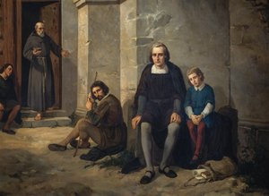 Christoph Kolumbus mit seinem Sohn im Kloster Santa Maria de La Rabida, Spanien