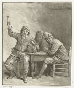 Drei Männer am Tisch rauchen und trinken von Leendert Brasser (signed by artist)