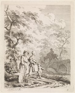 Greis, Frau und Kind auf einem Waldweg von Leendert Overbeek