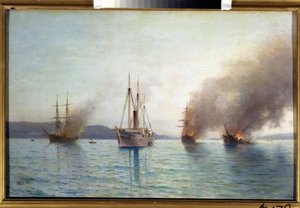 Russisches Torpedoboot Tender Großherzog Konstantin zerstört türkische Schiffe am Bosporus 1877