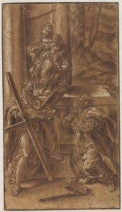 Madonna mit Kind und den Aposteln Andreas (links) und Judas (rechts) von Lelio Orsi