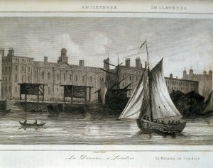 Londoner Zoll am Fluss Themse, England (Gravur) von Lemaitre