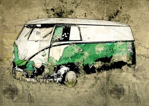 Künstlerischer Grüner Bus von Lembayung senja studio [Vintage Poster]