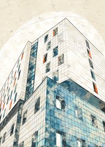 Städtische architektonische Skizze von Lembayung senja studio [Vintage Poster]