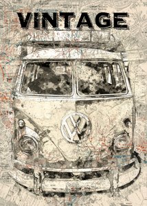 Vintage Bus Reise Karte von Lembayung senja studio [Vintage Poster]