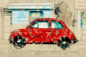 Vintage rotes Auto auf der Straße