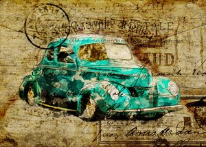 Vintage-Teal-Auto-Postkarte