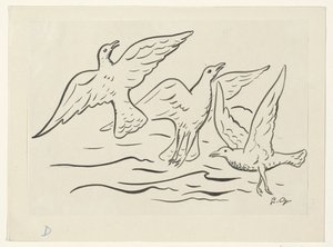 Drei Vögel in der Luft über dem Meer von Leo Gestel (signed by artist)