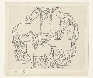 Vier Pferde von Leo Gestel (signed by artist)