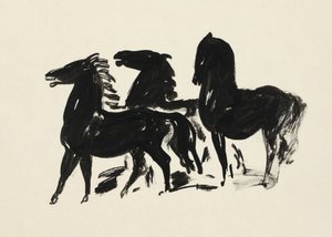 Drei schwarze Pferde stehend nach links schauend (1935–1936) Zeichnung in hoher Auflösung von Leo Gestel