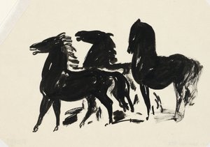Drei schwarze Pferde, nach links schauend von Leo Gestel