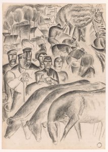 Weidende Kühe, Bauern und Arbeiter auf dem Feld von Leo Gestel