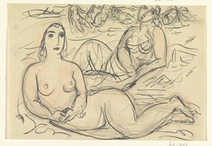Zwei nackte Frauen im Wasser von Leo Gestel