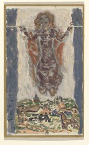 Frau mit ausgebreiteten Armen über einer Landschaft von Leo Gestel