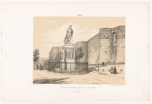 Ansicht der Statue von René I. von Anjou und des Schlosses von Angers von Leon Auguste Asselineau